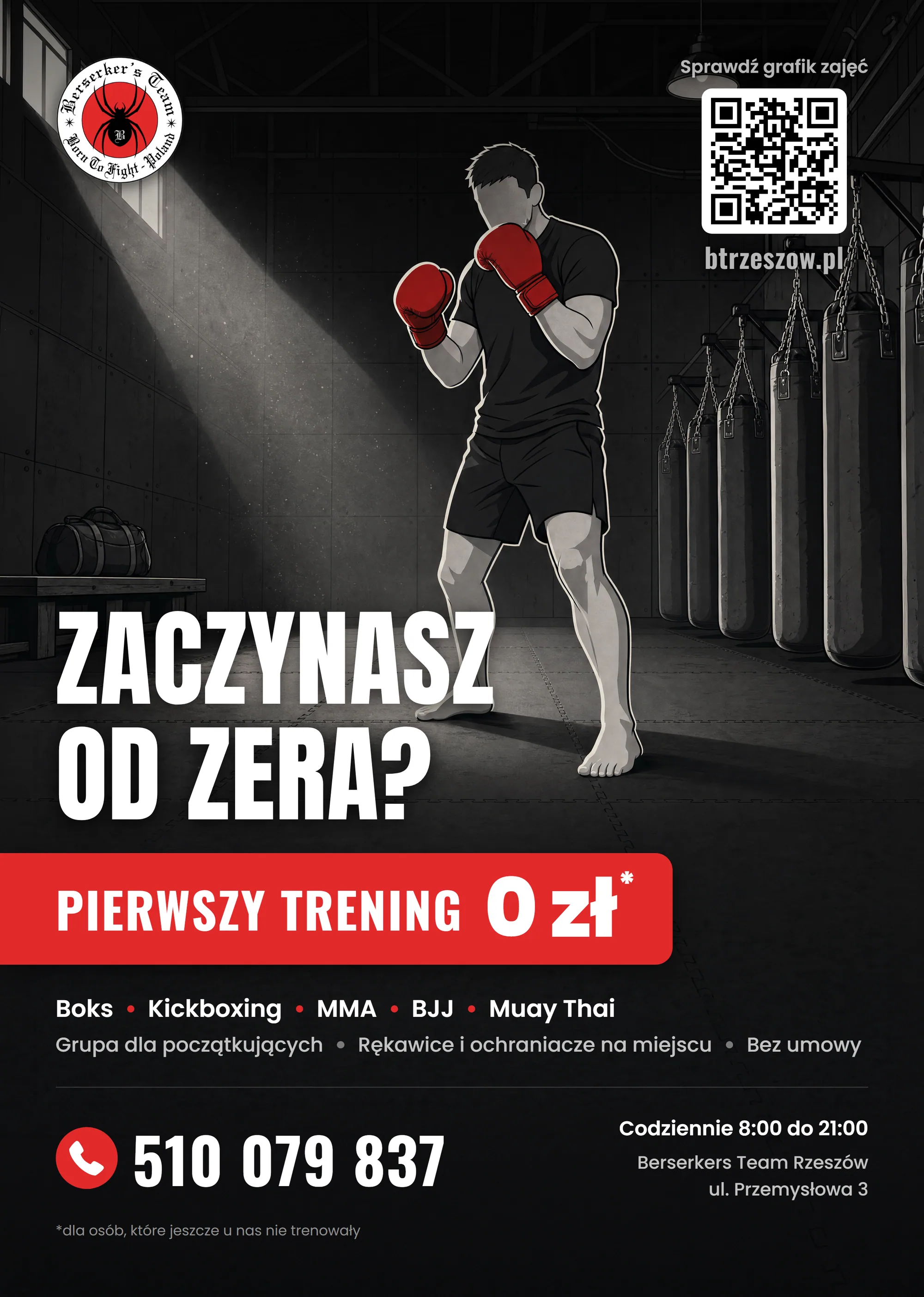 Plakat naborowy Berserkers Team Rzeszów z hasłem Zaczynasz od zera?
